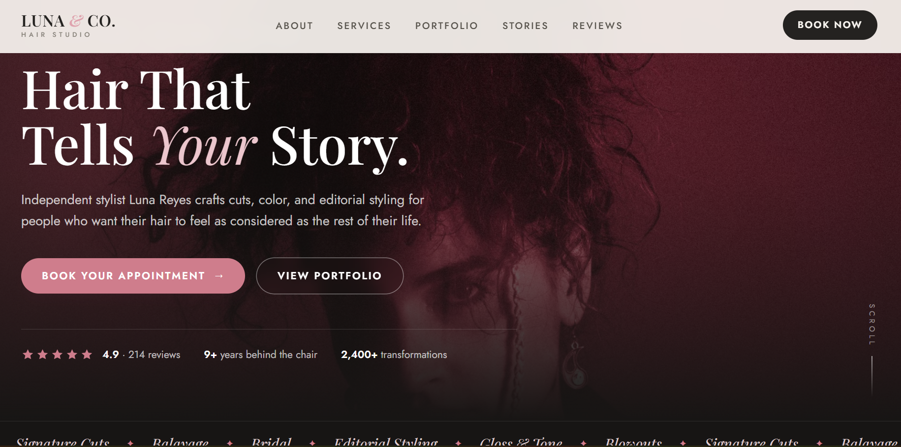 Luna & Co. Hair Studio website screenshot