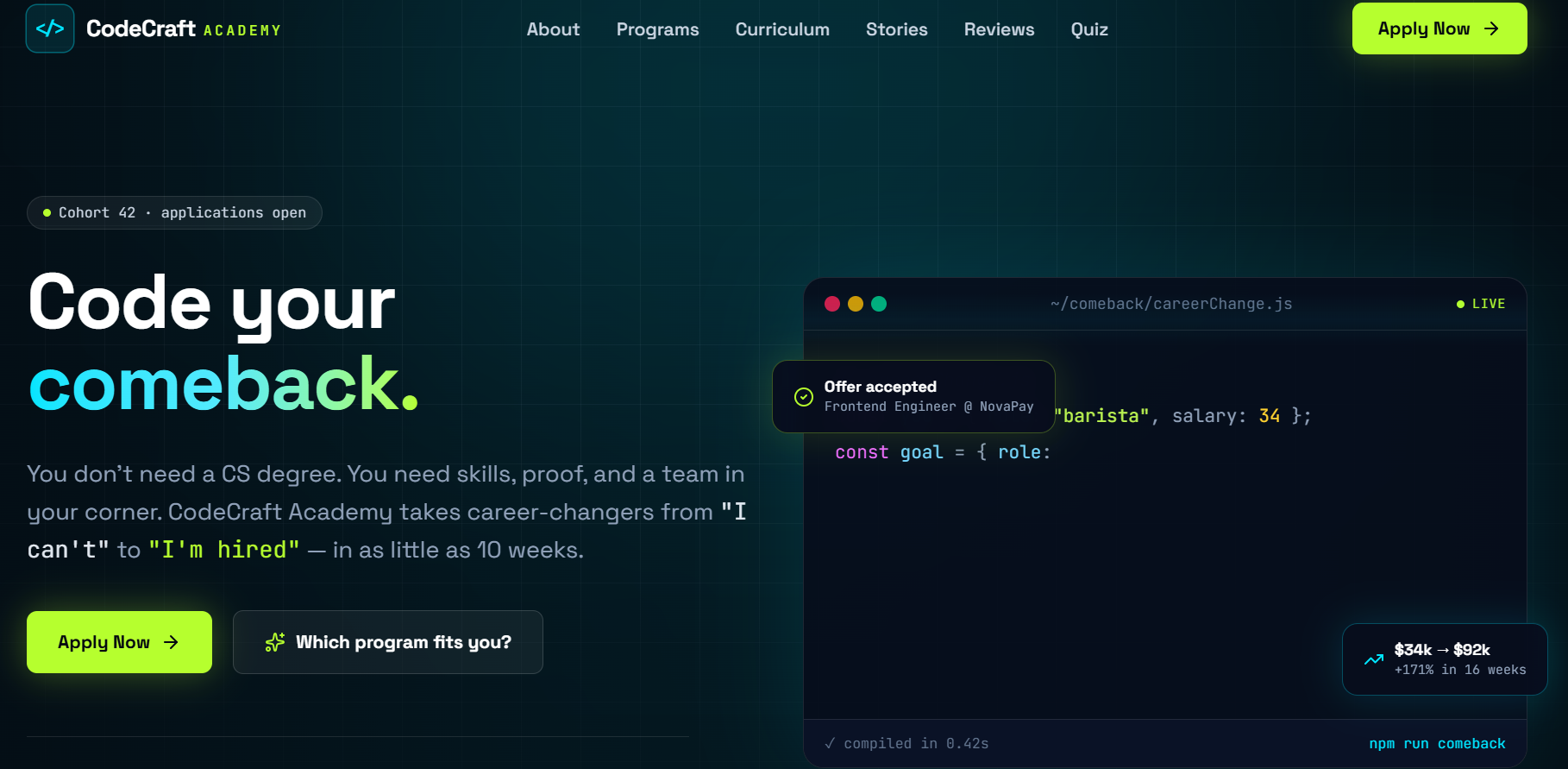 CodeCraft Academy website screenshot