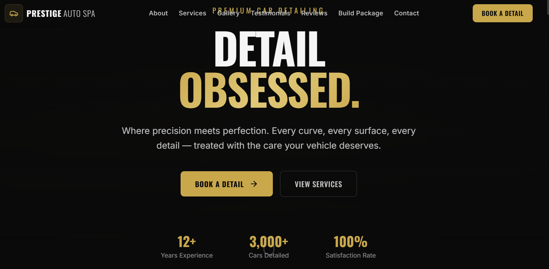 Prestige Auto Spa website screenshot