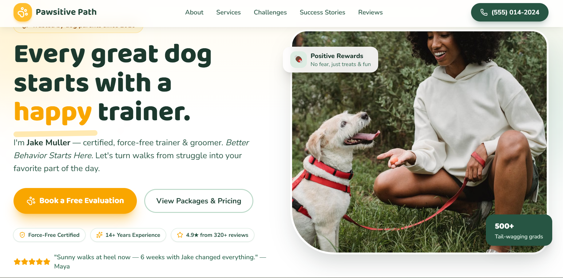 Pawsitive Path Dog Training website screenshot