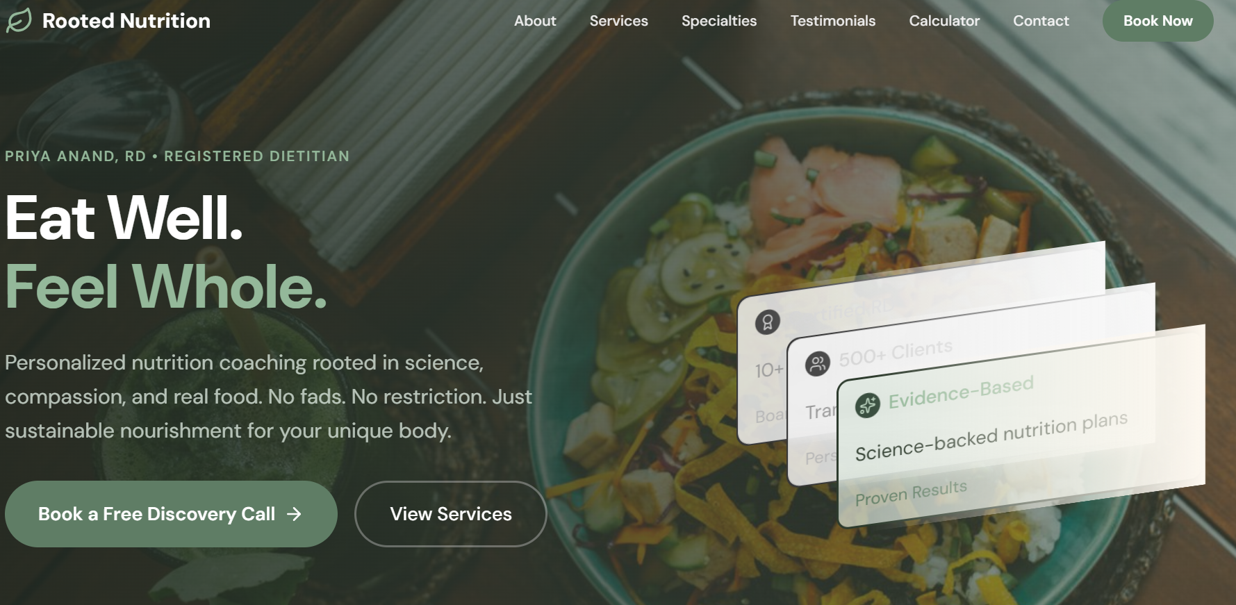 Rooted Nutrition website screenshot