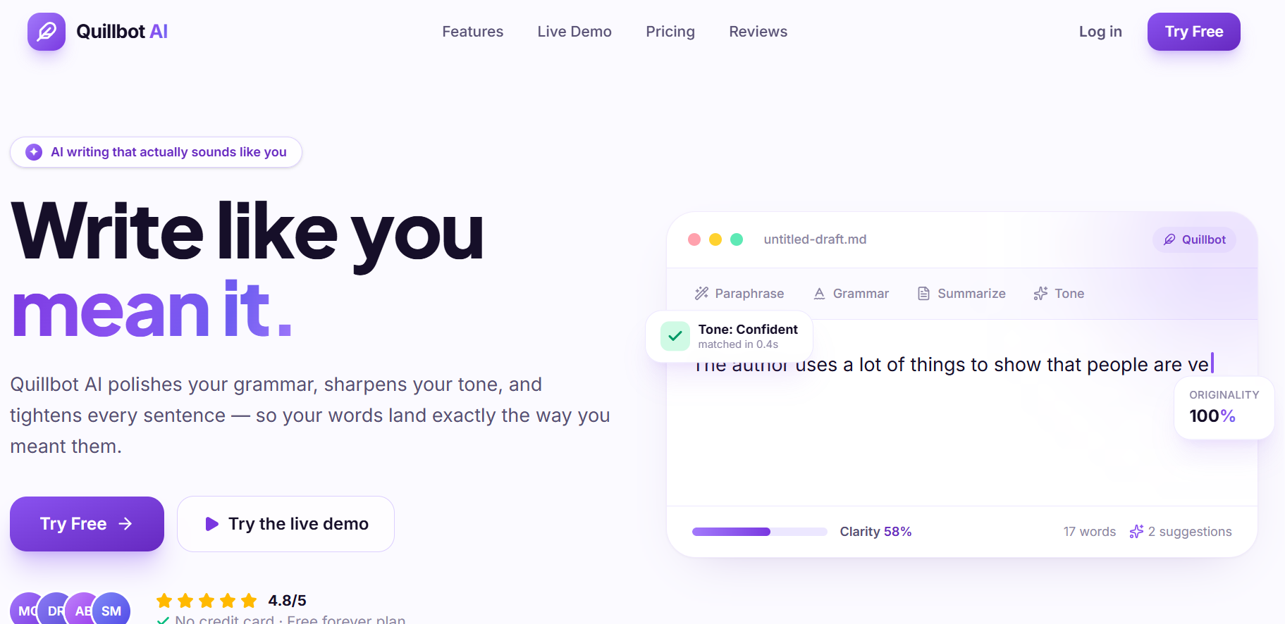 Quillbot AI website screenshot