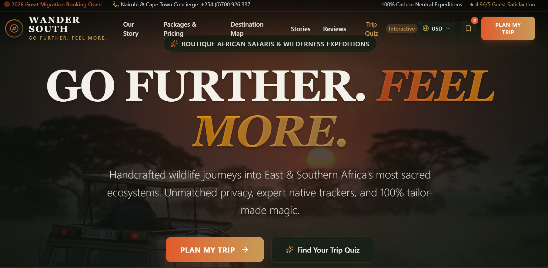 Wander South Travel Co. website screenshot